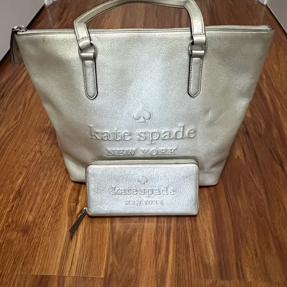 Kate Spade Shimmering Silver Tote and Wallet Set